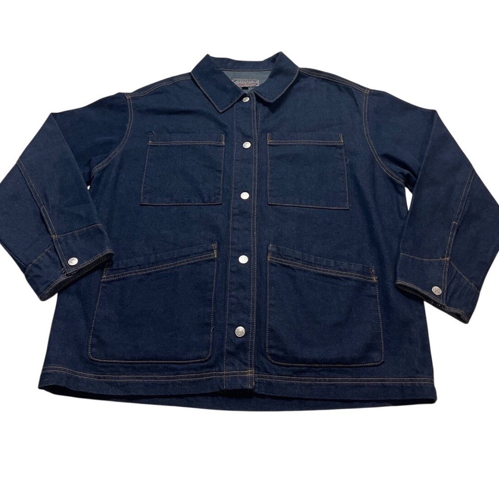 Stoosh Vintage Denim Chore Jacket Mens XL Dark Wash‎ Blue Button Front Work Coat